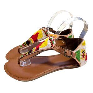 Matisse Navajo Beaded Leather Sandals Colorful Tribal Boho Womens Size 8